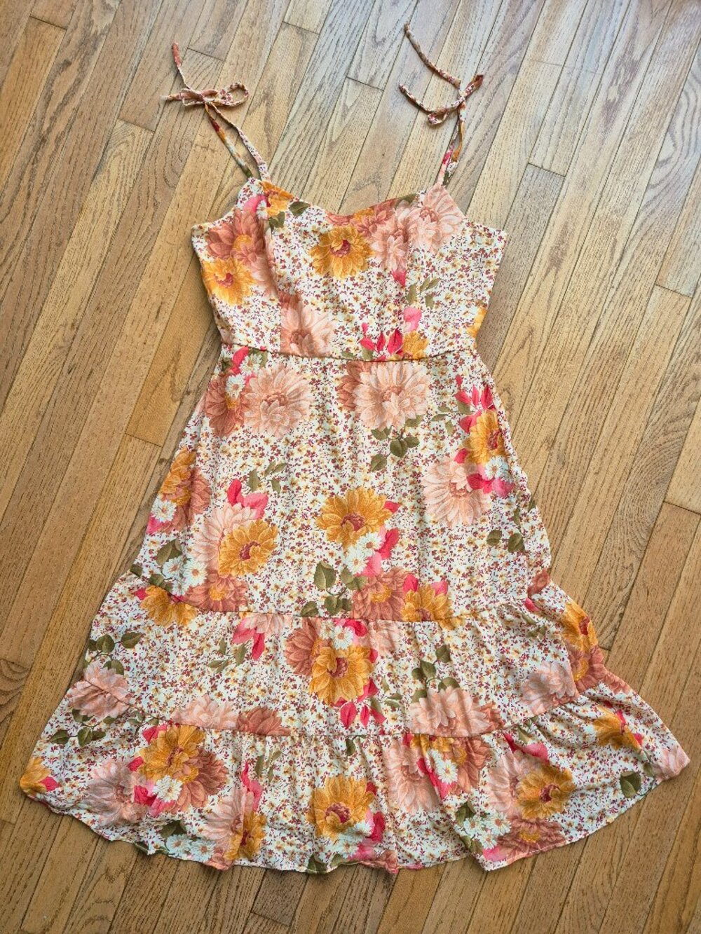 Floral Sun Dress As U Wish Peach Tie-Strap Midi Dress XL